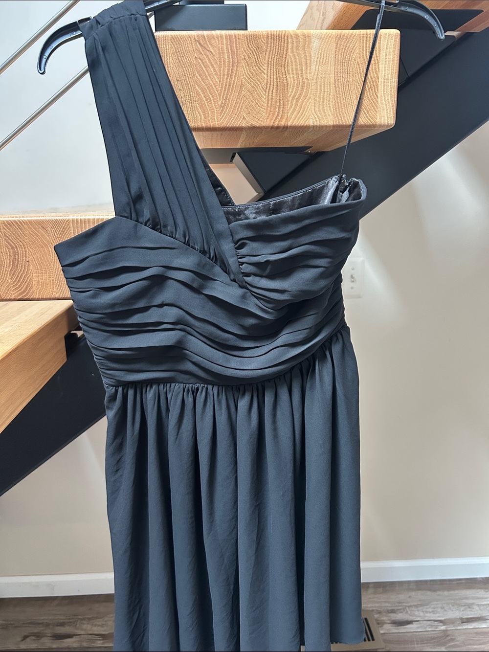 Express One-Shoulder Black Pleated Bodice Dress